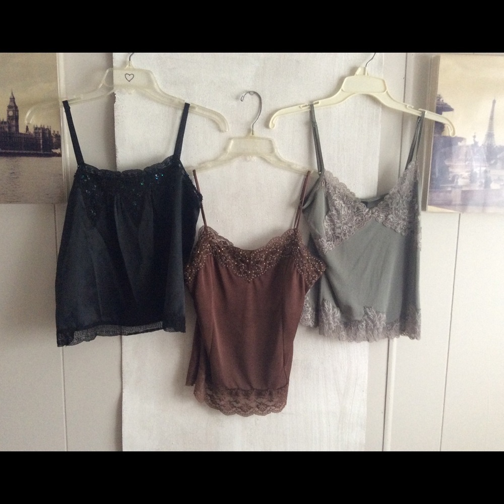 Set of 3 Cami’s: Sage, Brown by The Limited, Black